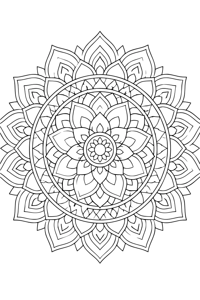 A Mandala & Pattern page: lotus petals and geometric rings