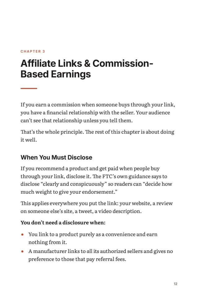 Chapter 3 opens: “Affiliate Links & Commission-Based Earnings”